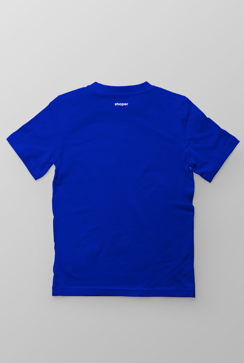 Tył produktu. Gładki t-shirt w kolorze niebieskim